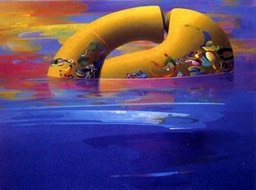Nel mare dei miti (isola gialla) - 1993 olio su tela 135x150